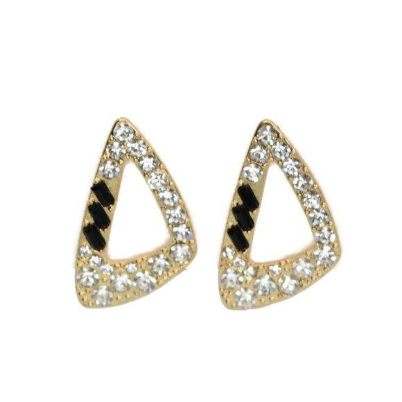 DBello Accessories Pierced Earrings Gold Tone CZ Black Rhinestone Triangular - Picture 2 of 6